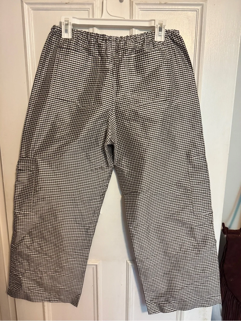 Donni Silk Taffeta Cargo Pant- Espresso Gingham - Picture 2 of 3